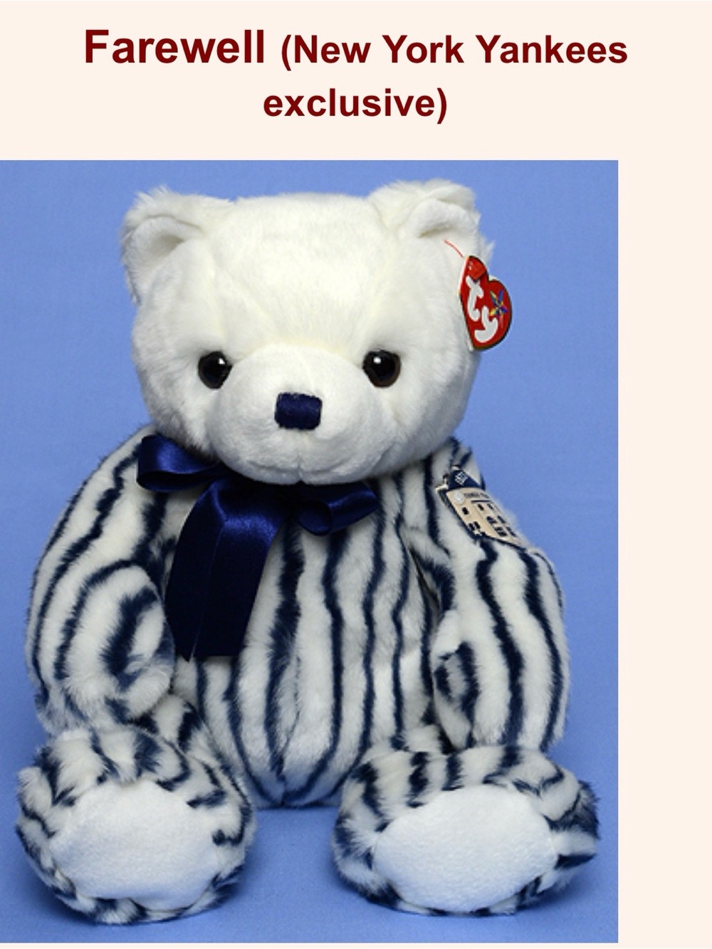Farewell the Yankee Beanie Baby White and Navy Yankee Stadium Commemorative